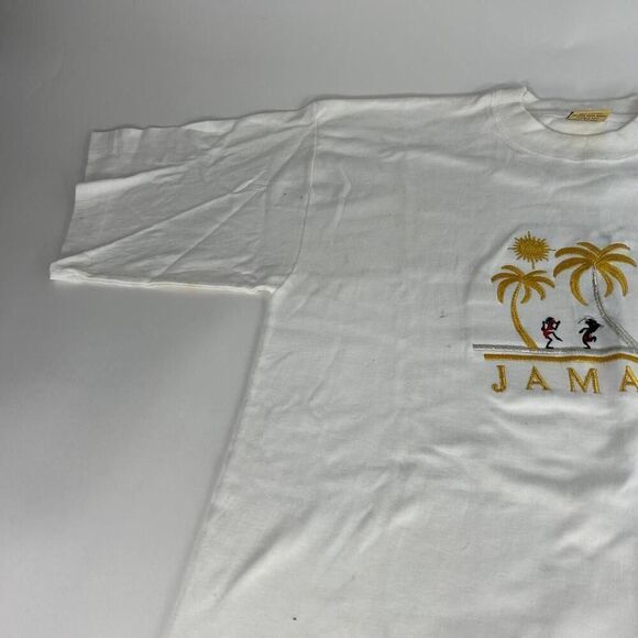 VTG American Tee's Jamaica Embroidered T-SHIRT Size XL White Short Sleeve - Picture 7 of 14